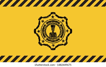 chef icon black grunge emblem, yellow warning sign. Vector Illustration. Detailed.