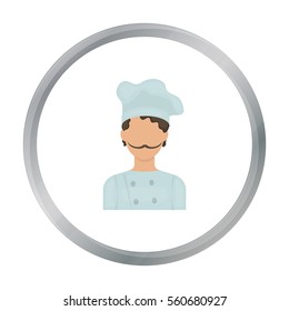Chef icon in cartoon style isolated on white background. Pizza and pizzeria symbol stock vector illustration.