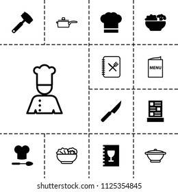 Chef icon. collection of 13 chef filled and outline icons such as menu, food, knife. editable chef icons for web and mobile.