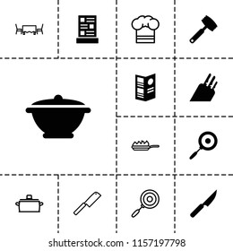 Chef icon. collection of 13 chef filled and outline icons such as menu, pan, knife, restaurant table, pan-fry. editable chef icons for web and mobile.
