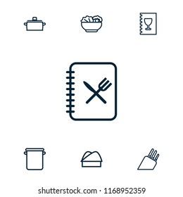 Chef icon. collection of 7 chef outline icons such as menu, food, pan. editable chef icons for web and mobile.