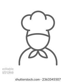 chef icon, cook logo outline style. Chef in a cooking hat. Kitchen and restaurant serving concept for catering food service. Editable stroke. Vector illustration. design on white background. EPS 10