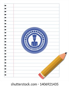 chef icon draw (pen strokes). Blue ink. Vector Illustration. Detailed.