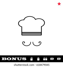 Chef icon flat. Black pictogram on white background. Vector illustration symbol and bonus button open and closed lock, folder, star