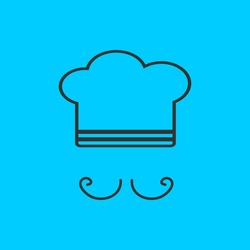 Chef Icon Flat. Simple Vector Black Pictogram On Blue Background