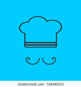Chef icon flat. Simple vector black pictogram on blue background