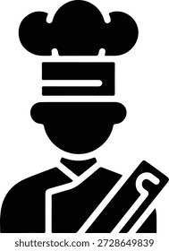 Chef icon in flat style with chef hat and cooking tools