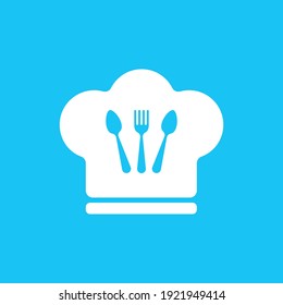 chef icon with fork and knive isolated on blue background. flat style design trendy modern vector illustration. Vector illustration