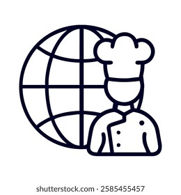 A chef icon with a globe representing global food business