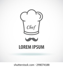 Chef icon. Chef hat with mustache. Line design. Restaurant menu design. Outline EPS10 vector illustration.