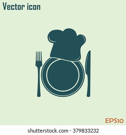 Chef icon. Chef hat silhouette and cutlery.