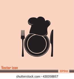 Chef icon. Chef hat silhouette and cutlery.