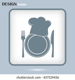 Chef icon. Chef hat silhouette and cutlery.