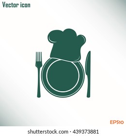 Chef icon. Chef hat silhouette and cutlery.