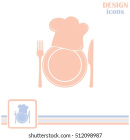 Chef icon. Chef hat silhouette and cutlery.
