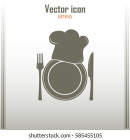 Chef icon. Chef hat silhouette and cutlery.