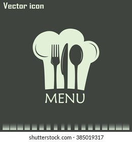 Chef icon. Chef hat silhouette and cutlery.Menu card.