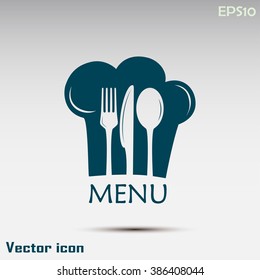 Chef icon. Chef hat silhouette and cutlery.Menu card.