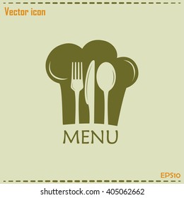 Chef icon. Chef hat silhouette and cutlery.Menu card.