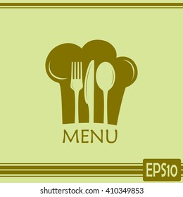Chef icon. Chef hat silhouette and cutlery.Menu card.