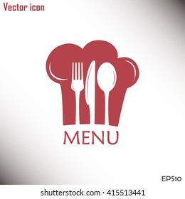 Chef icon. Chef hat silhouette and cutlery.Menu card.