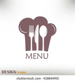 Chef icon. Chef hat silhouette and cutlery.Menu card.