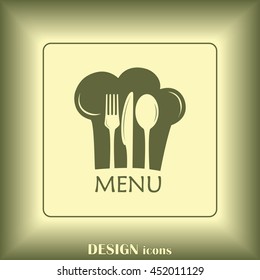 Chef icon. Chef hat silhouette and cutlery.Menu card.