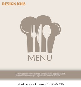 Chef icon. Chef hat silhouette and cutlery.Menu card.