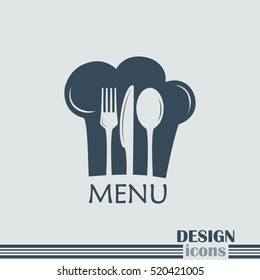 Chef icon. Chef hat silhouette and cutlery.Menu card.