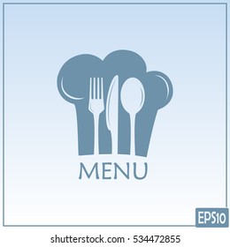 Chef icon. Chef hat silhouette and cutlery.Menu card.