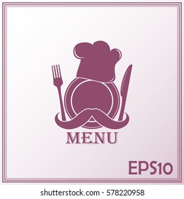 Chef icon. Chef hat silhouette and cutlery.Menu card.