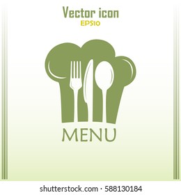 Chef icon. Chef hat silhouette and cutlery.Menu card.