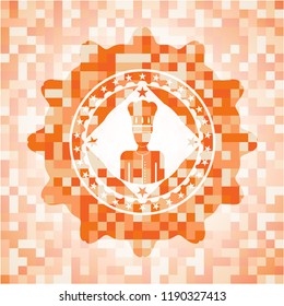 chef icon inside abstract emblem, orange mosaic background