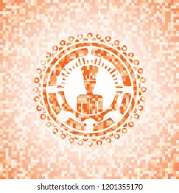 chef icon inside abstract orange mosaic emblem