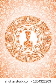 chef icon inside abstract orange mosaic emblem with background