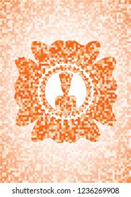 chef icon inside abstract orange mosaic emblem