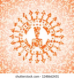chef icon inside abstract orange mosaic emblem with background