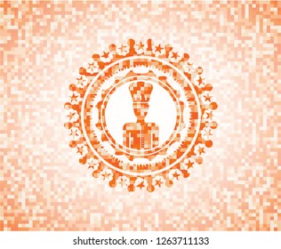 chef icon inside abstract orange mosaic emblem with background