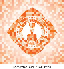 chef icon inside abstract orange mosaic emblem with background