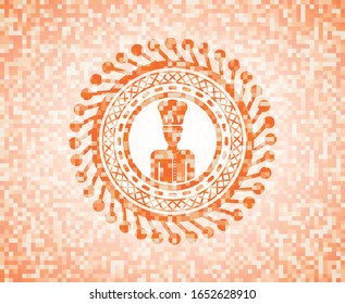 icono del chef dentro del emblema abstracto del mosaico naranja