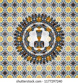chef icon inside arabic badge. Arabesque decoration.