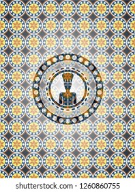 chef icon inside arabic badge. Arabesque decoration.