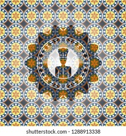 chef icon inside arabic badge. Arabesque decoration.