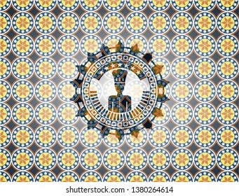 chef icon inside arabic badge background. Arabesque decoration.