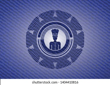 chef icon inside badge with denim texture