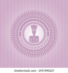 chef icon inside badge with pink background. Elegant design. 