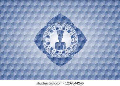chef icon inside blue badge with geometric pattern background.