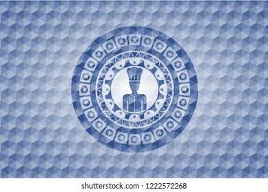chef icon inside blue badge with geometric pattern background.