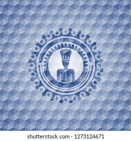 chef icon inside blue badge with geometric pattern background.