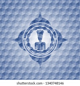 chef icon inside blue polygonal emblem.